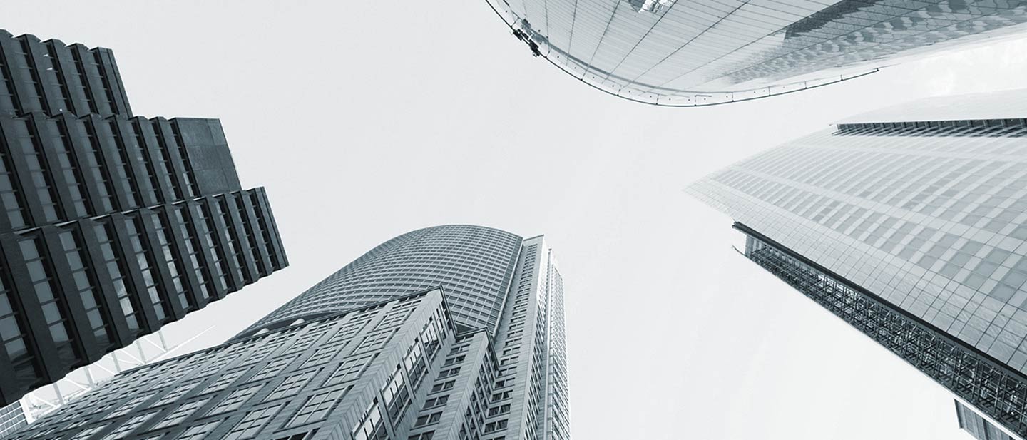 Cityscape image looking upwards towards the sky